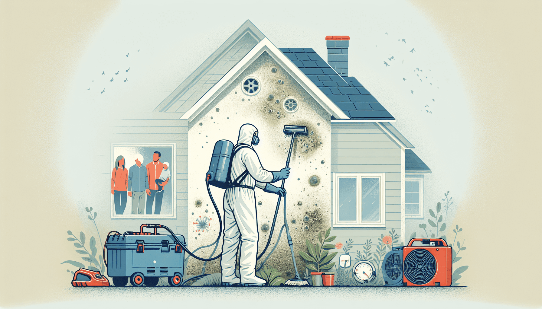 Restoration expert removing mold from wall